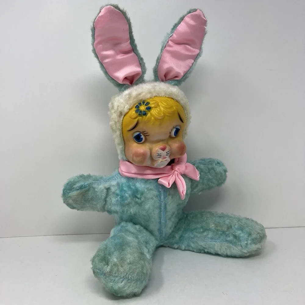 Rare Rushton Rubber Face Bunny Plush Doll 1950's Stuffed‎ Animal Toy Easter